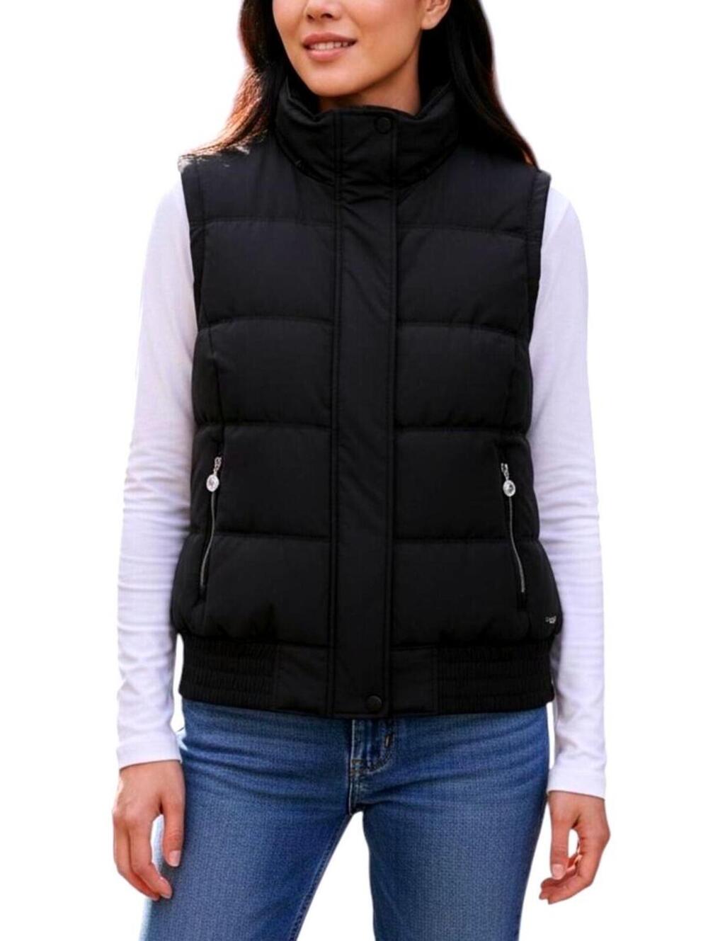CALVIN KLEIN Womens (L) Black Quilted Performance Vest Zip-Up/Snaps w/ Down Fill